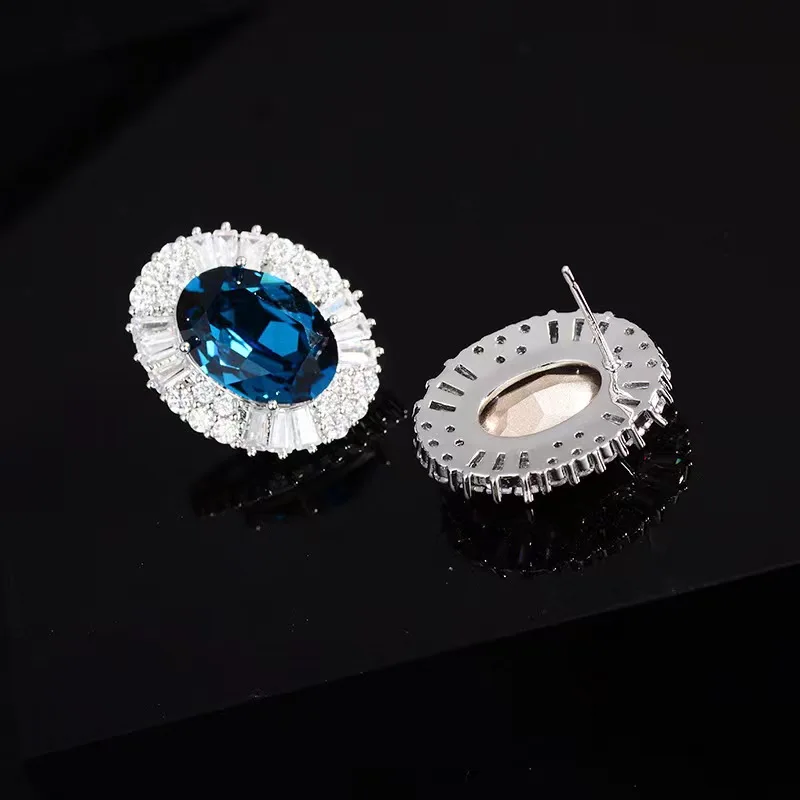 

High-grade delicate S925 silver needle earrings European and American quality pigeon egg imitation crystal niche earrings