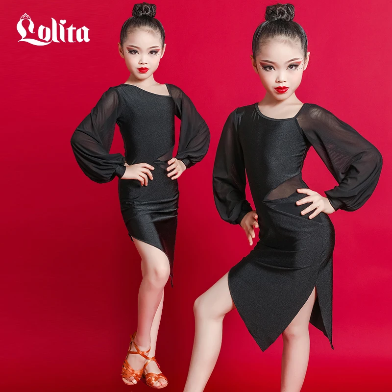 

Lolita Latin dance dress children's girls spring and summer new long-sleeved professional practice dress performance dress