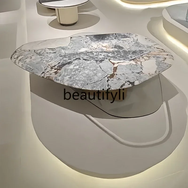 

ls 42Natural marble rotatable coffee table villa living room high-end oval coffee table Italian minimalist