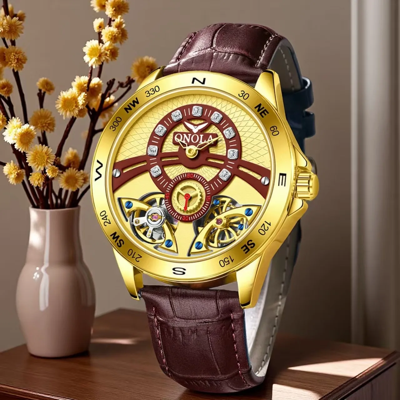 

ONOLA Automatic Watch for Man 3867 New Design High Quality Business Leather Original Waterproof Mechanical Watches Men Watch