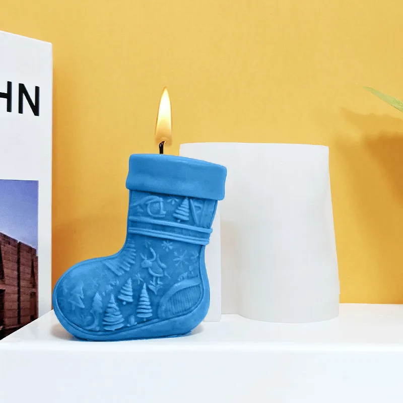 

Christmas Stocking Embossed Candle Mold Silicone DIY Handmade Aromatherapy Wax Mold Christmas Themed Decorative Art Handmade Tool
