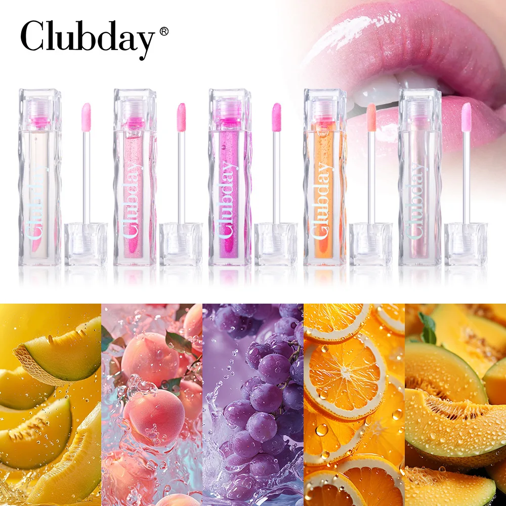 Clubday Brillo de labios con espejo cuadrado, aceite de labios que cambia de color con brillo perlado, lápiz labial voluminoso con sabor a fruta, hidratante y brillante