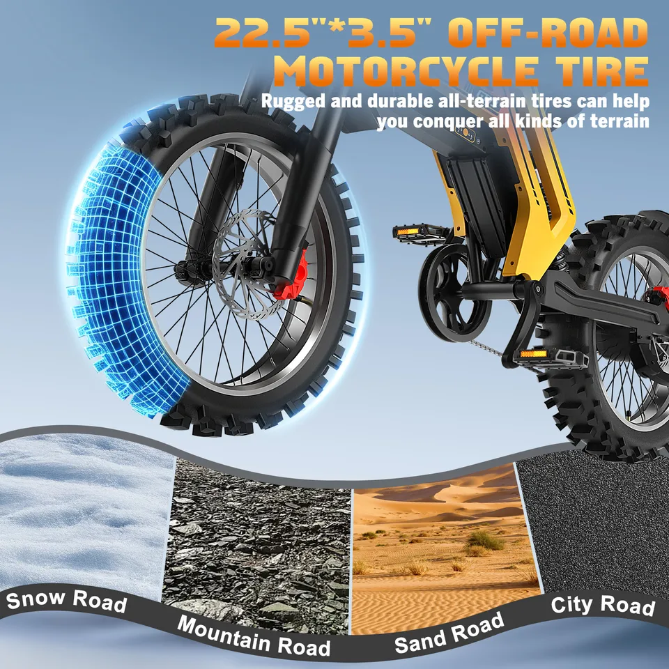 22 in Electric Bike 3000W Motor 58V 30AH 43MPH Fat Tires Off-road Mountain Ebike image 3