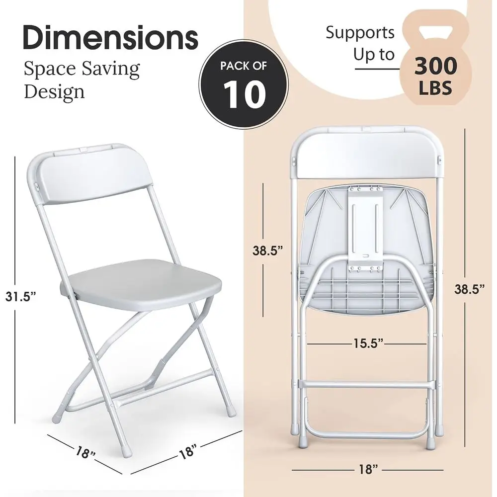 10 Pack oldable Plastic Chair | olding & Stackable | 350 lbs acity Steel e Seats or Indoor Outdoor | Commercial Use Events Weddi
