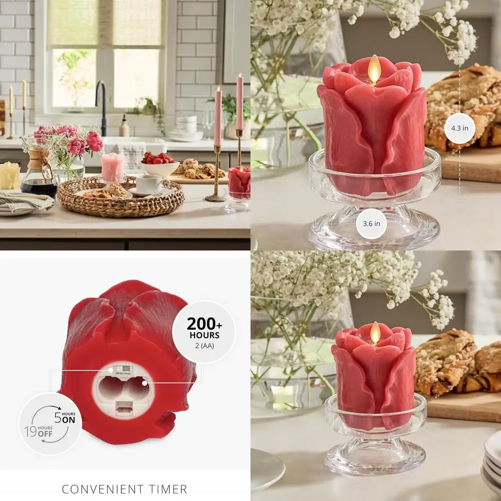 

Настоящая свеча в форме красной розы - 3,6 x 4,3 см, в форме бутона розы, с реалистичной технологией имитации пламени и LED-подсветкой - идеально подходит для Дня матери.