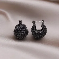 2023 Korean New Design Fashion Jewelry Black Zircon Round Ball Earrings Luxury Women's Evening Party Accessories