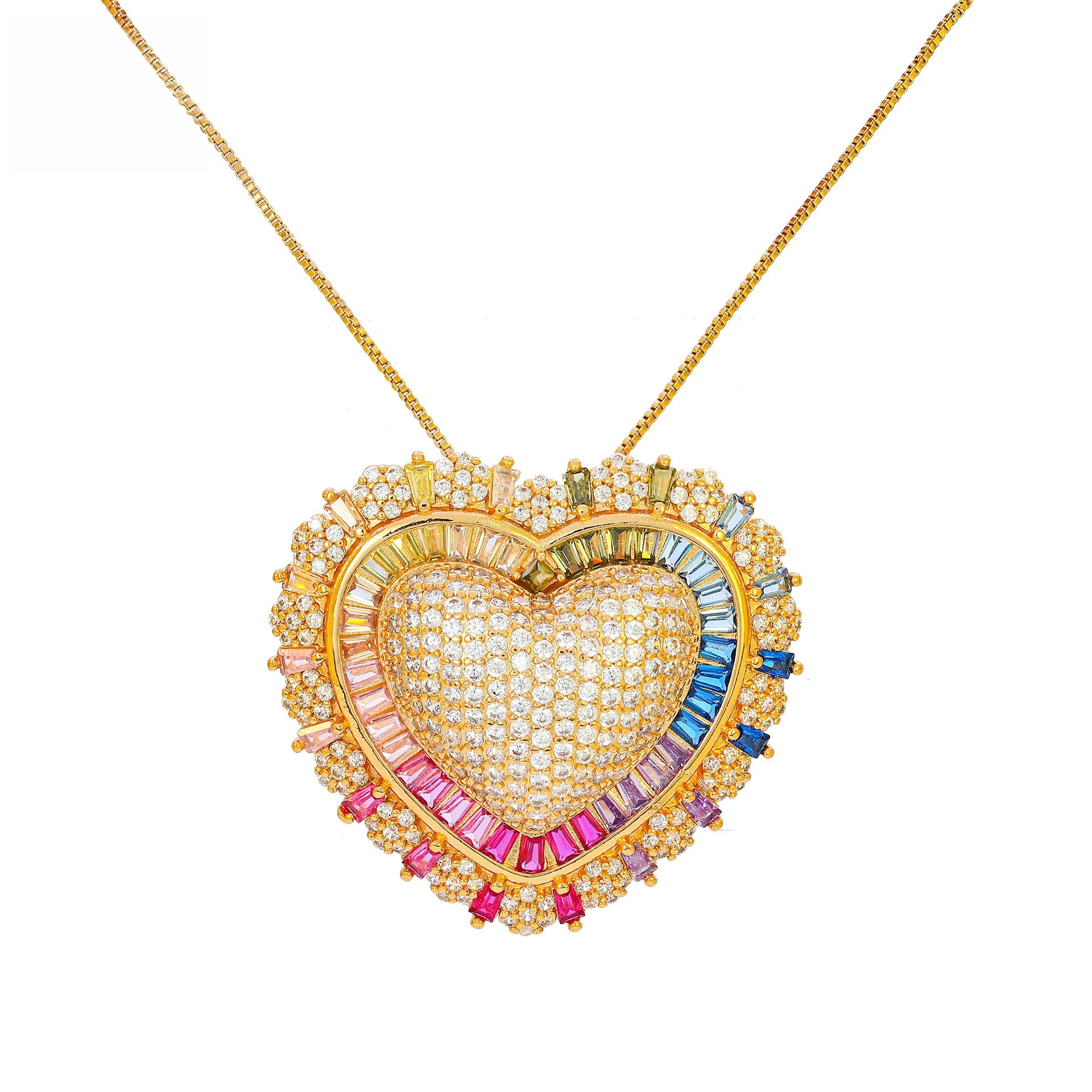 

18K Gold Plated Necklace for Women Stunning Colorful & Bling Heart Design Premium Cubic Zirconia High - End & Luxurious Jewelry