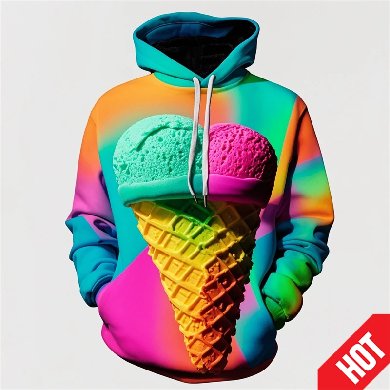 3D Delicious Ice Cream Print Hoodies For Men Women Fashion Streewtear Hooded Sweatshirts Boys Girls Pullover Y2k Cute Clothing