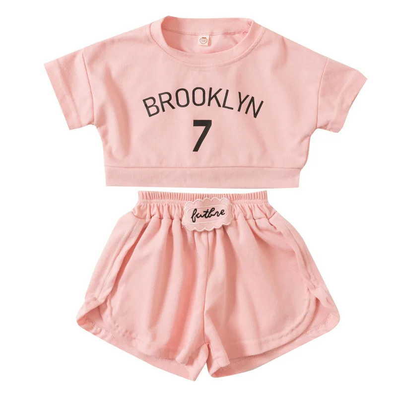 

Summer Baby Girls Clothes Set Children Letter Tshirts and Shorts 2 Pieces Suit Kid Casual Sport Top Bottom Outfit Tracksuit