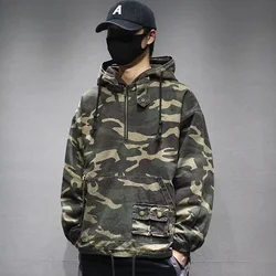 Japanese Camouflage Jacket Cargo Hooded Coats Men's Retro Trend Loose Windbreak Hoodies Harajuku Zipper Pullover Green Outwear