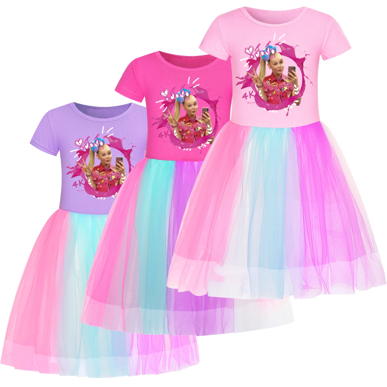 Girls Cotton Casual Rainbow Dress Kids Jojo Siwa Short Dresses Child Cartoon Girls Dresses Toddler Dress For Baby Girls Clothing