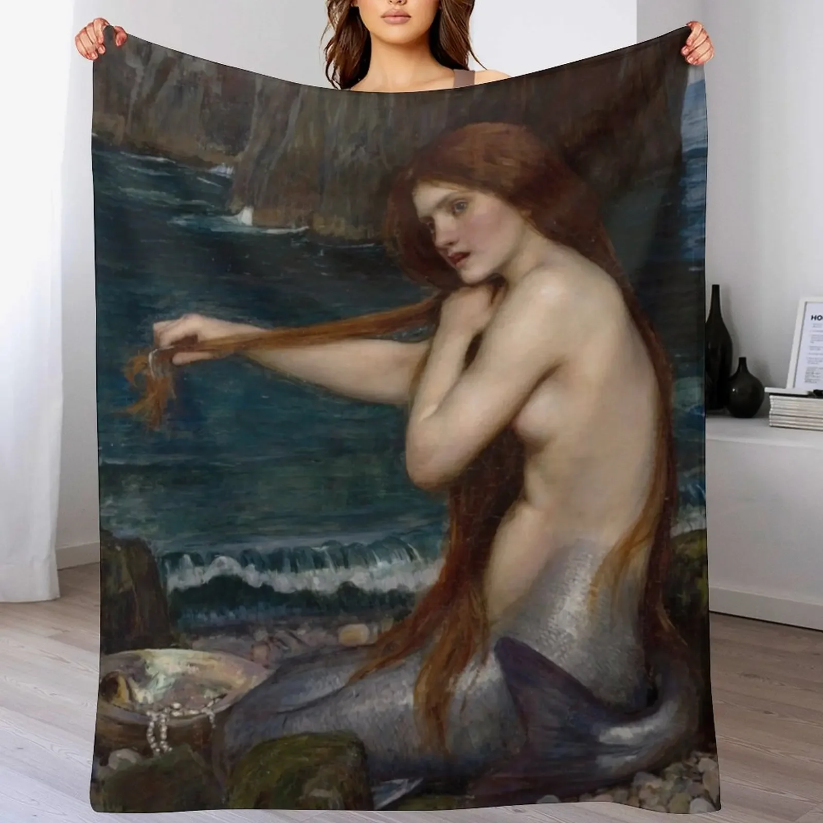 The Mermaid - John William Waterhouse Throw Blanket Sofa Travel Blankets