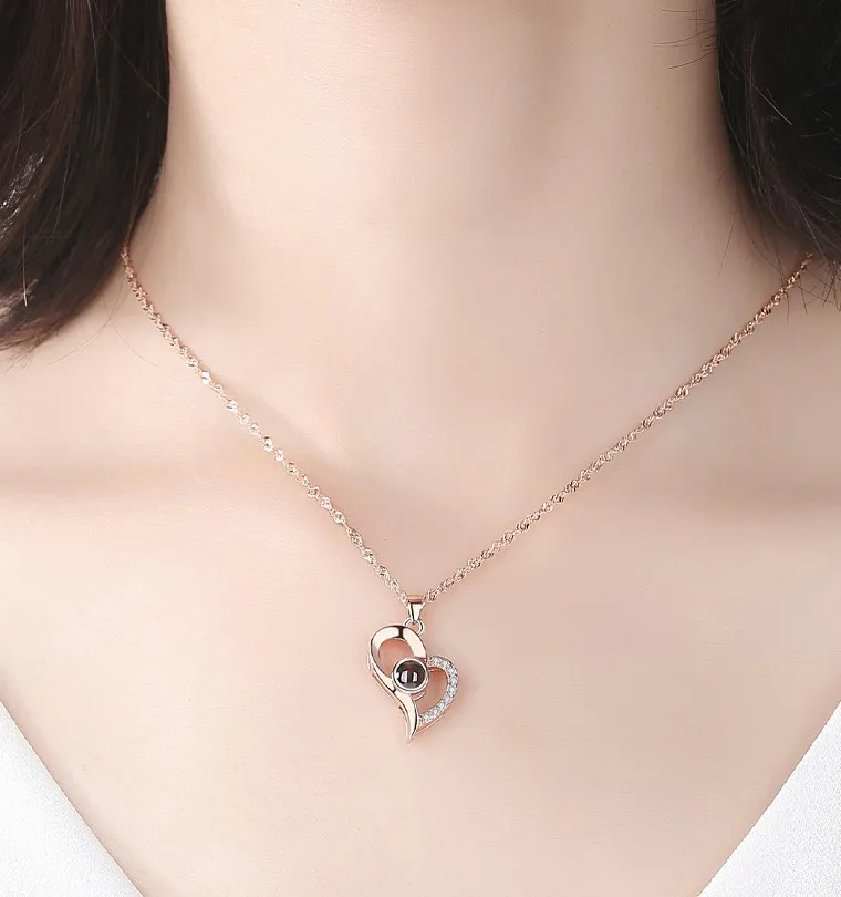 100 Languages I Love You Projection Necklace With Rose Gift Box 2023 Fashion Luxury Pendant Jewelry For Girlfriend Best Gifts