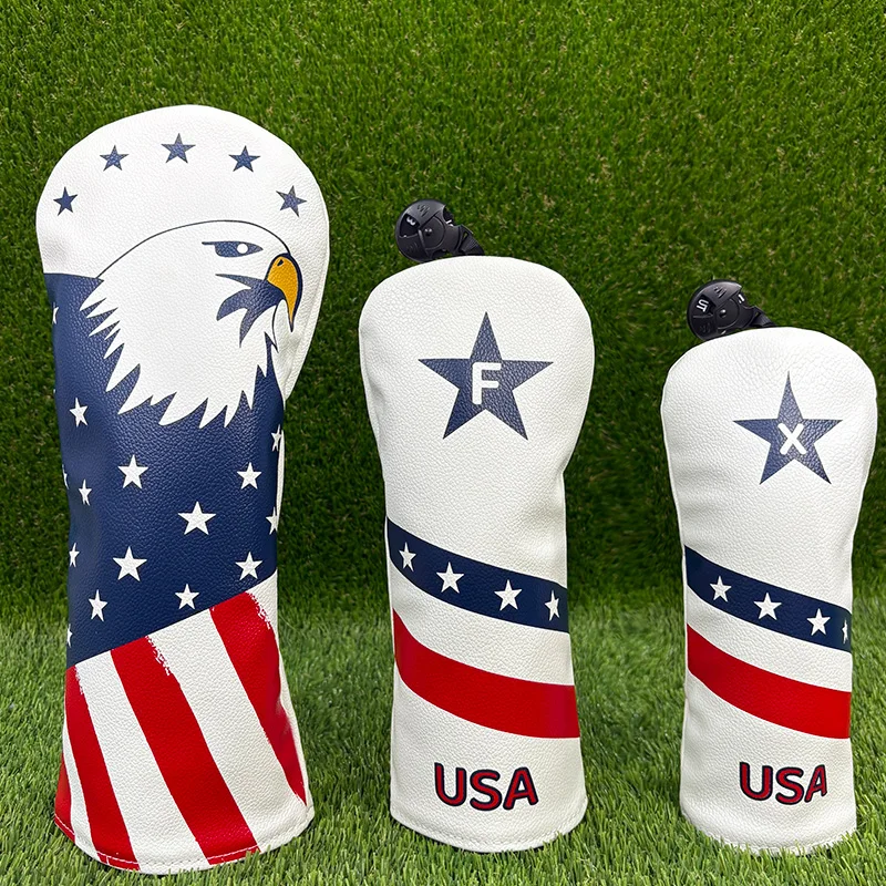 Patriotic Golf Club Head Cover Set - Protect Your Clubs With Waterproof PU Leather And Vibrant American Flag Design