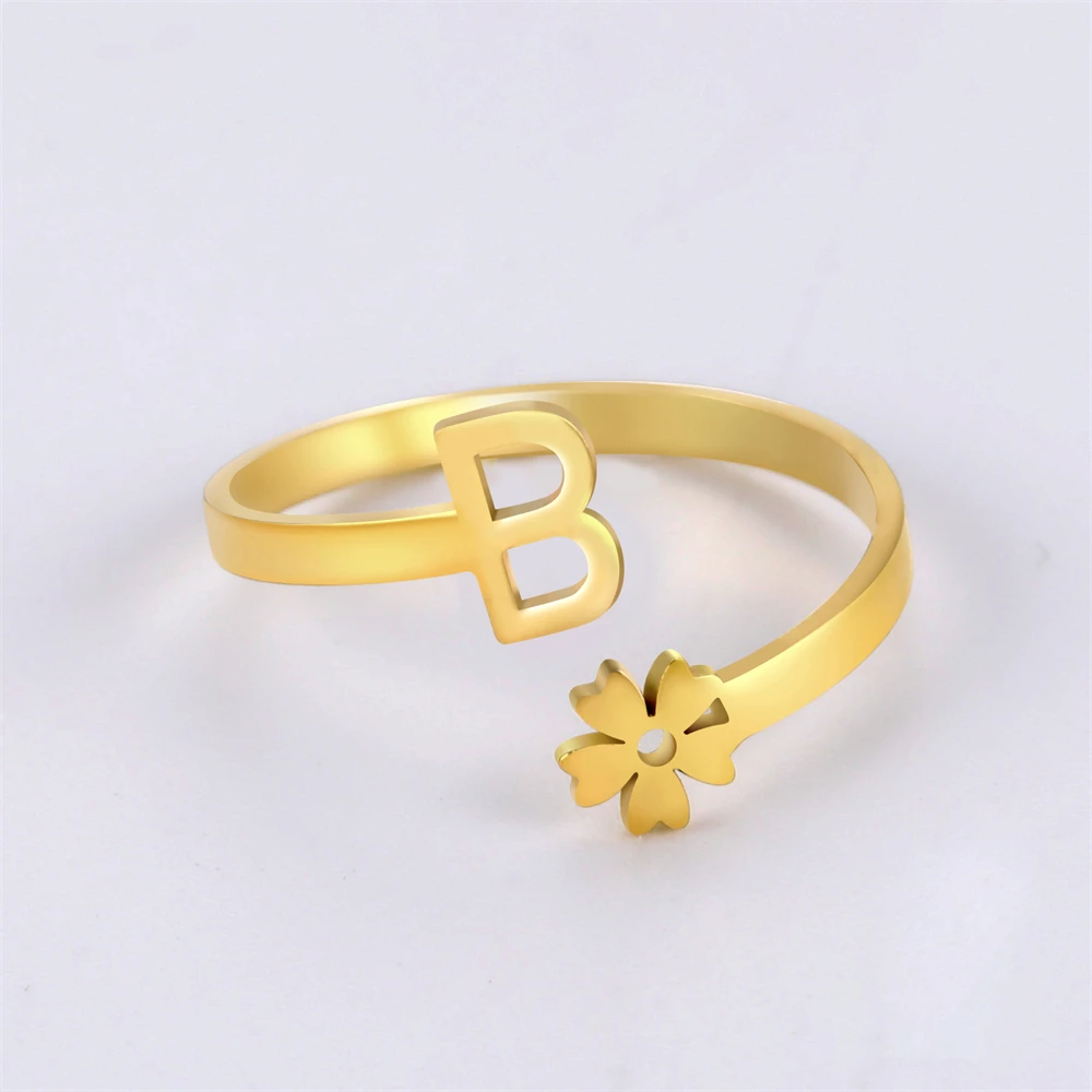 Cazador A-Z Anfangsbuchstabe Alphabet Damen Edelstahl Ringe verstellbar Gänseblümchen Blumenschmuck offener Fingerring Geburtstagsgeschenk