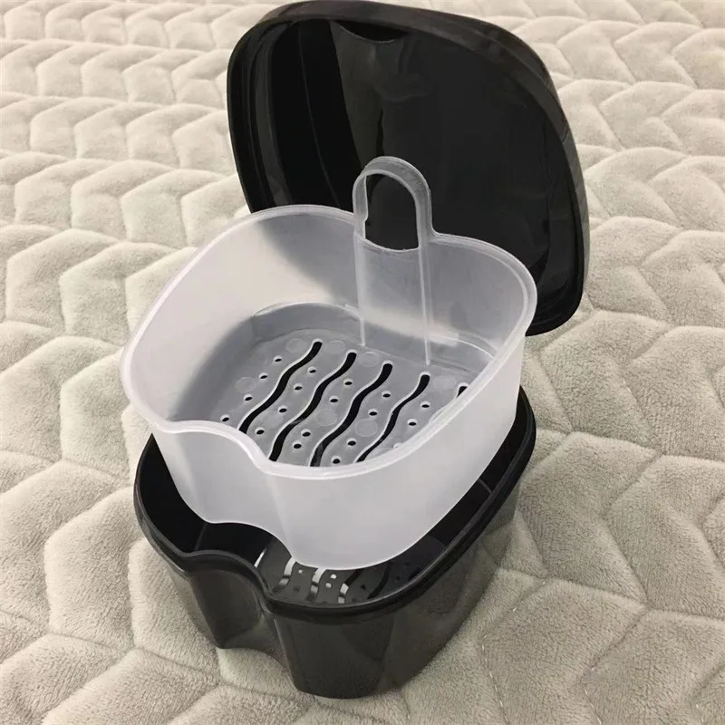 3PCS Denture Storage Box Case Denture Brush Set Dental Retainer False Teeth With Strainer Denture Cups Soaking Dentures Case