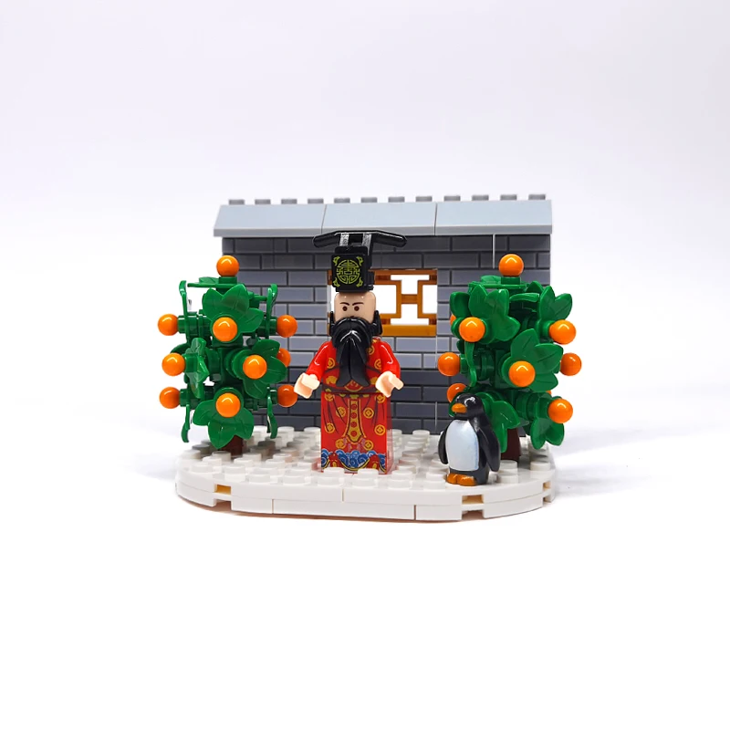 

Новогодние строительные блоки God of Wealth, модель MOC, декоративные кирпичи «сделай сам», китайский фестиваль, атмосфера, декоративная игрушка для детей