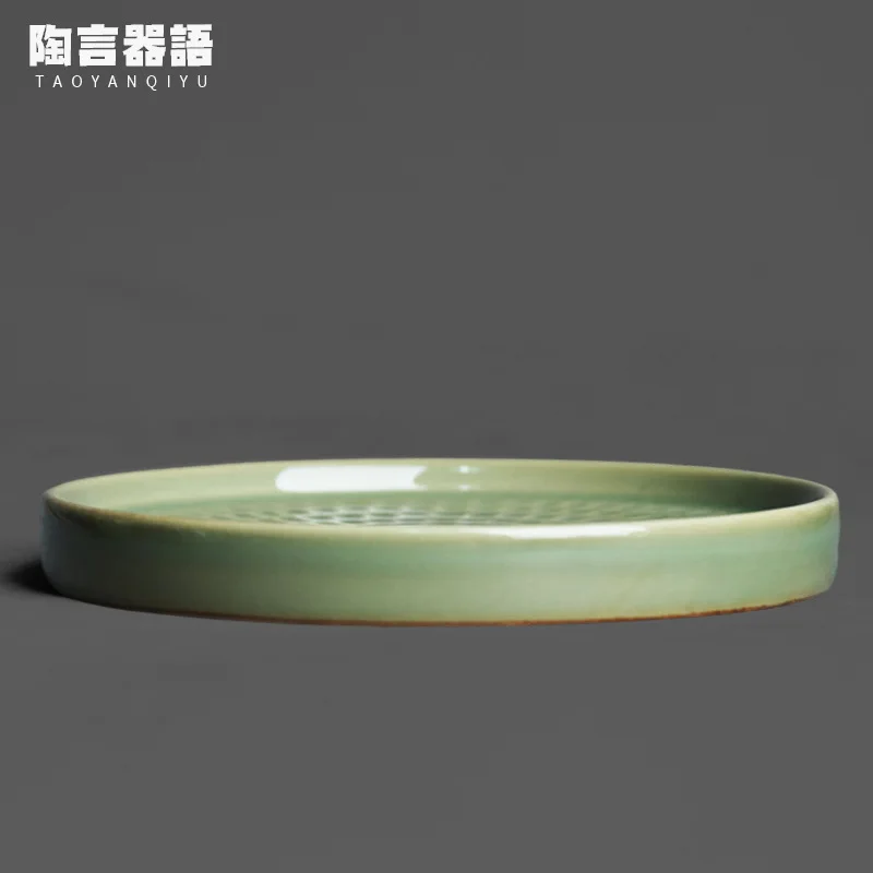 Secret color Yue kiln celadon hammer pattern plate teapot base handmade retro pottery multi-purpose fruit cake candy biscuit pla