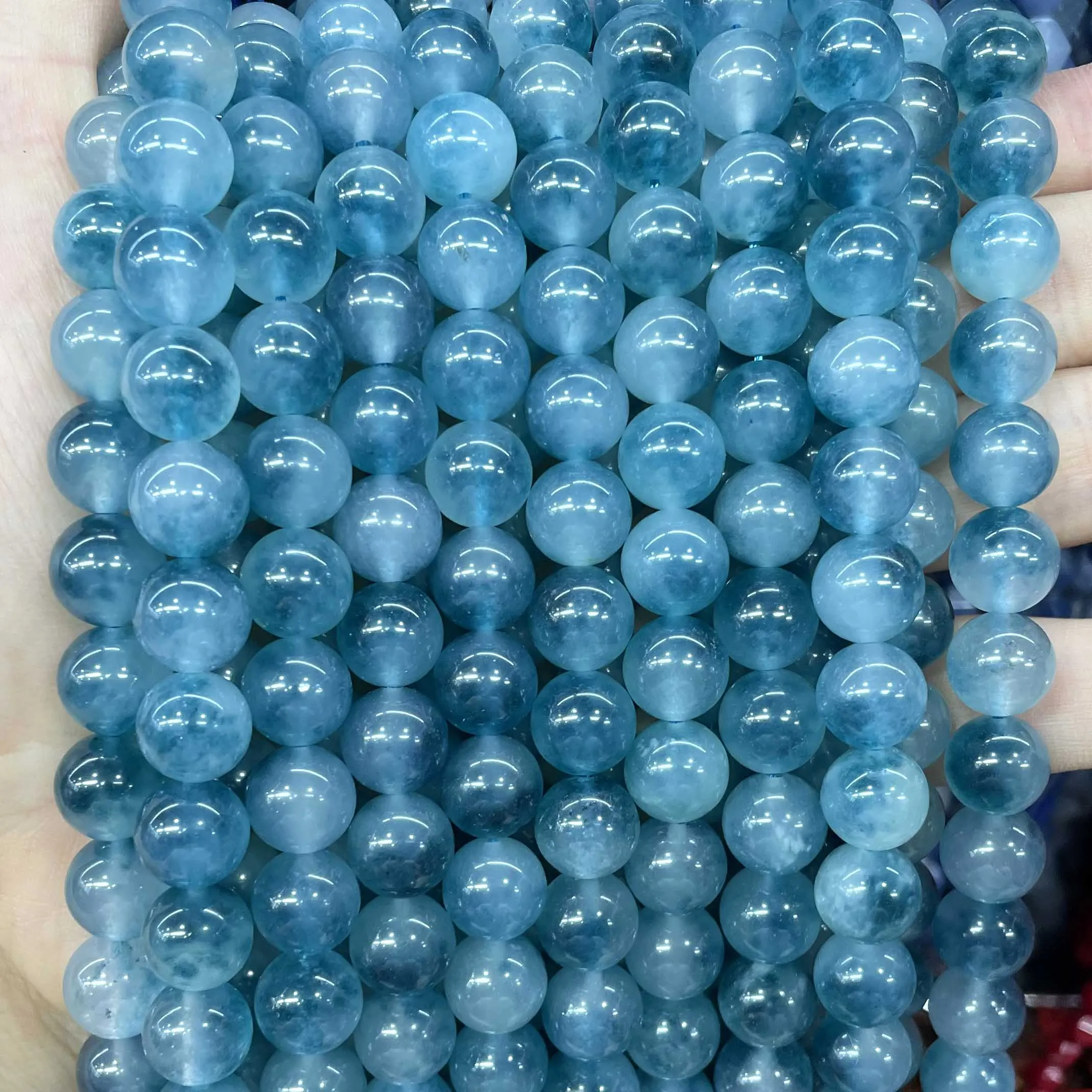 6 8 10 12 14MM Natural Stone Lake Blue Chalcedony Jades Spacer Round Beads For Jewelry Making DIY Bracelet Necklace Accessories