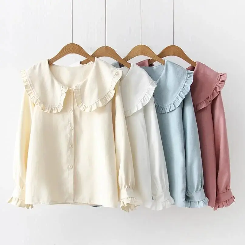 

Korean Sle Long Sve Ruffle Peter Pan Collar irt Spring Autumn 2023 Faion Ladies Premium Clothing
