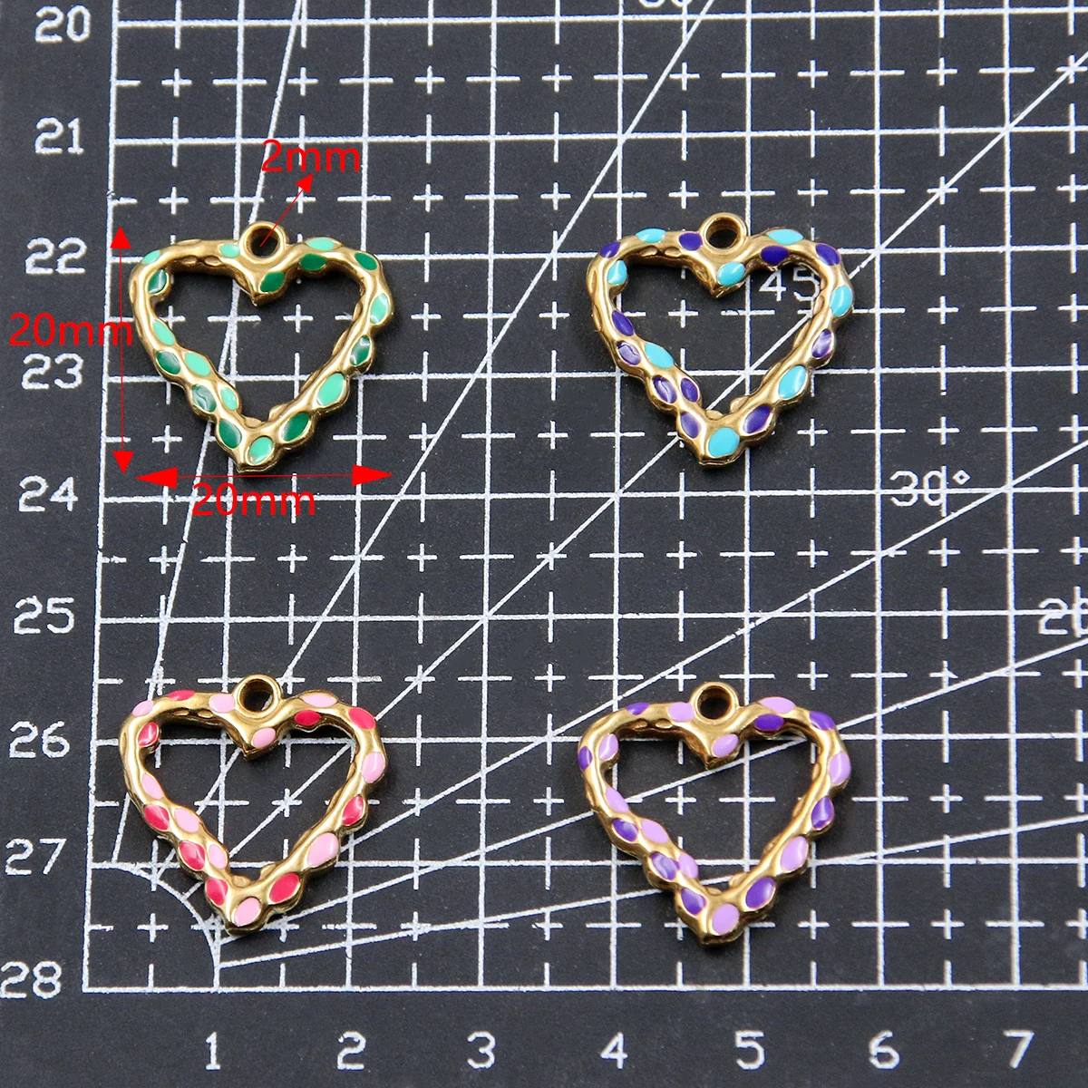 4Pcs 4 Color 20x20MM Multicolor Drip Oil Stainless Steel Hollow Heart Pendant Geometry Charm DIY Necklace For Jewelry Making