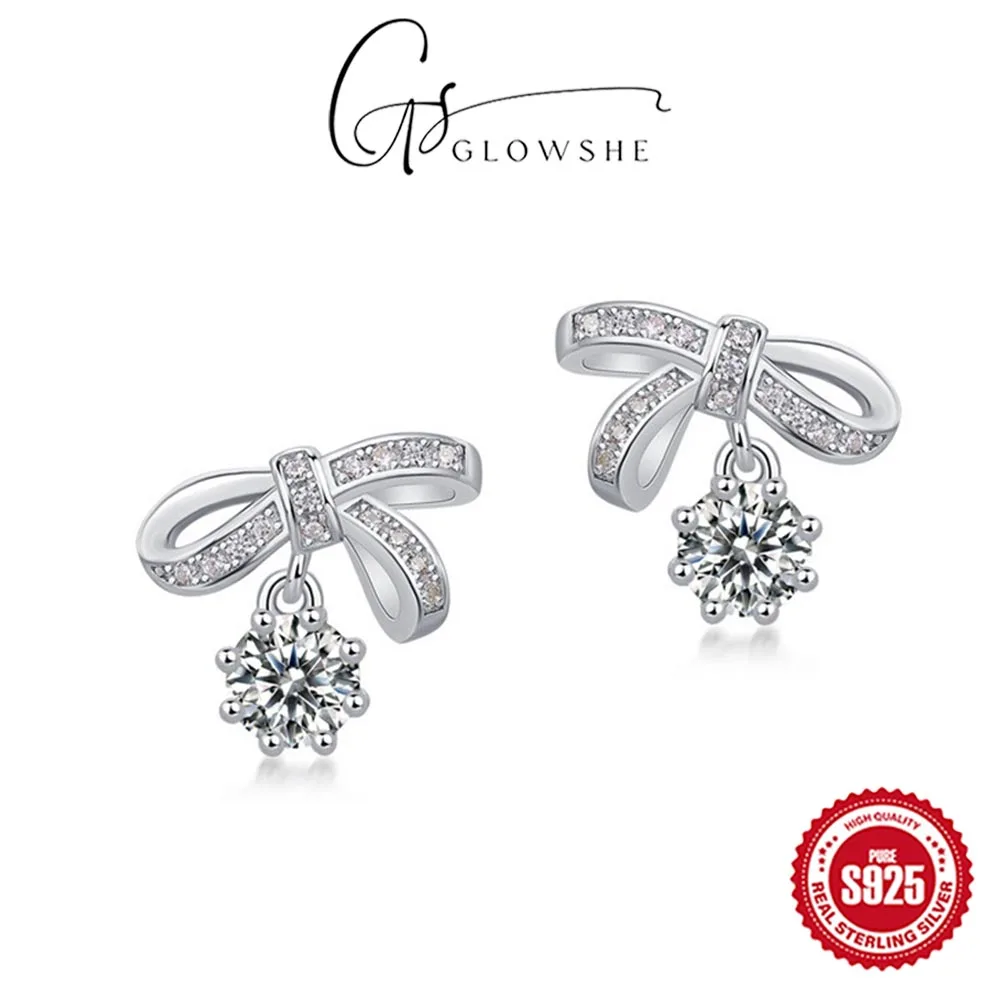 

Glowshe 925 Sterling Silver Moissanite Bowknot Earrings Banquet Luxury Fine Jewelry 2025 New Trendy Women's Elegant Earrings