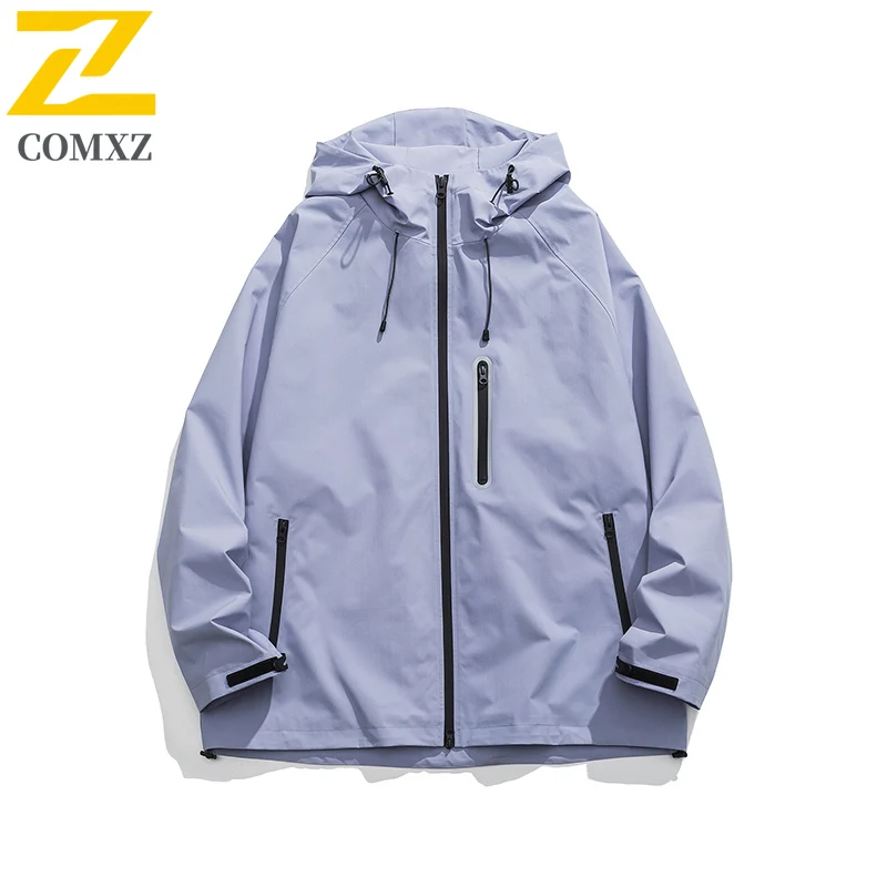 

COMXZ Men Outdoor Jacket 2025 Hiking Camping Travel Windproof Waterproof Coat With Hood Lightweight Autumn Adventure Outerwear