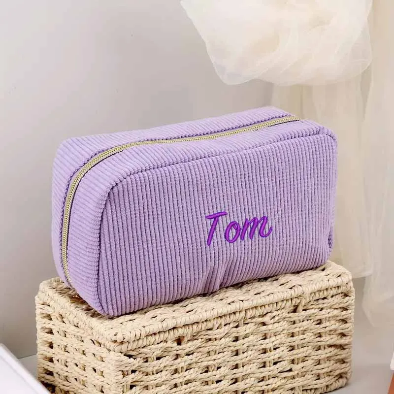 Personalized Embroidered Cosmetic Bag with Name Corduroy Makeup Bag Bridesmaid Proposal Gift Bachelorette Party Team Bride Favor