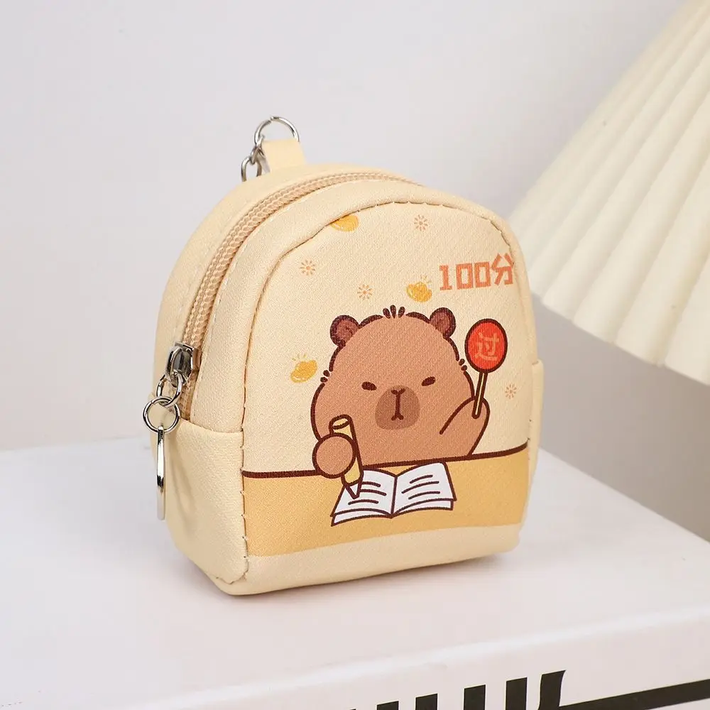 Fashion Small Capybara Coin Purse Pu Zipper Cartoon Leather Wallet Japanese Waterproof Earphone Storage Bag Shool