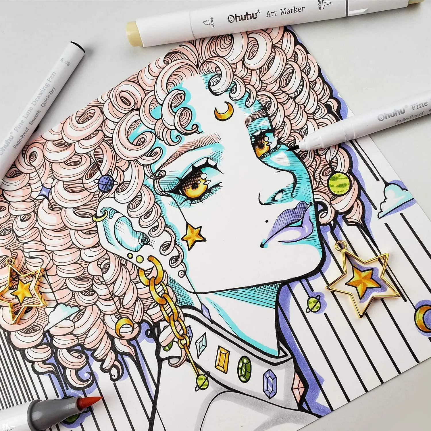 Imagem -06 - Ohuhu Micro Caneta Fineliner Canetas de Desenho Pacote Canetas de Linha Arte Canetas Coloridas Marcadores de Ponto Fino à Prova Impermeável Água Escrita Esboçar Mangá