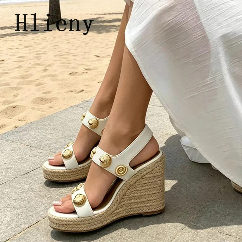 

Модные женские сандалии Hlieny в римском стиле на платформе с танкеткой, для отпуска и пляжа, повседневные, с открытым носком, на высоком каблуке, плетеные из травы
