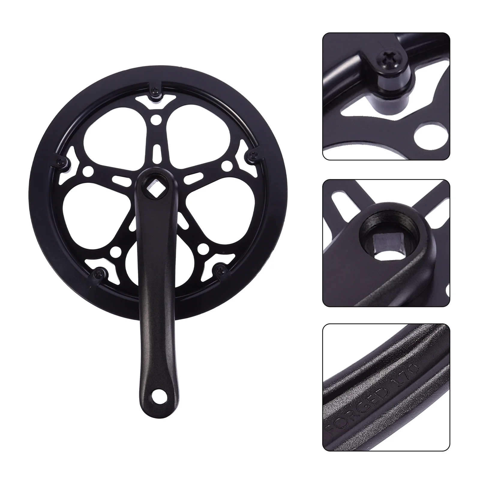 

1Set Single Ring Bike Crankset Black 170mm Crank Arm Durable Iron Single Road Fixed Gear Replacement