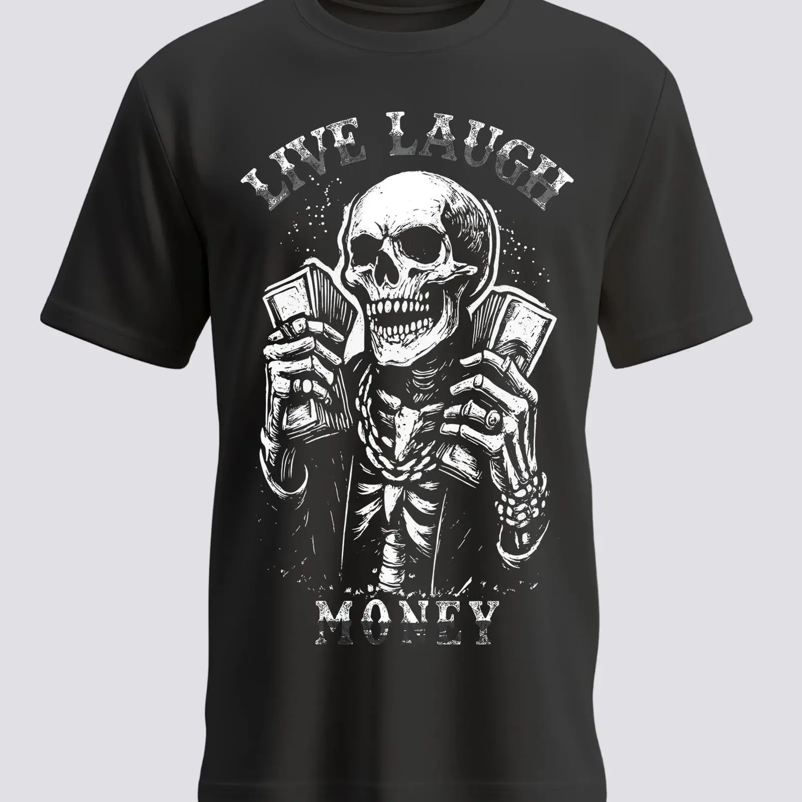 T Shirt Live Laugh Money Sarcastic Hustle Statement Premium DTF Print Who needs love when the bank balance is right vintage