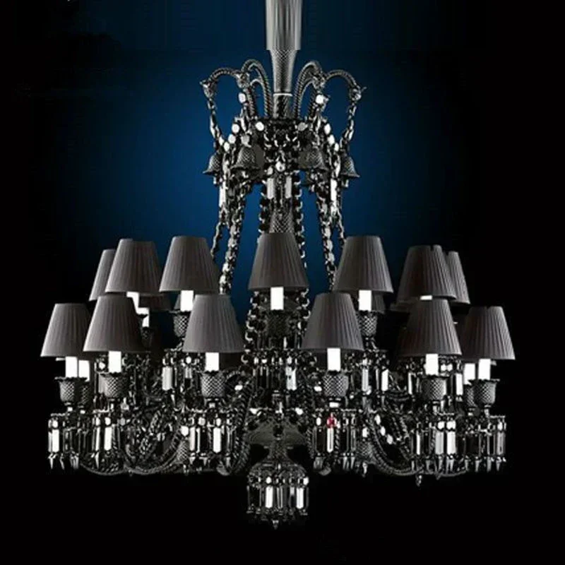 Luxury Black Crystal Chandelier Lighting for Dining Room Hotel Style Glass Crystals Chandelier Lamps
