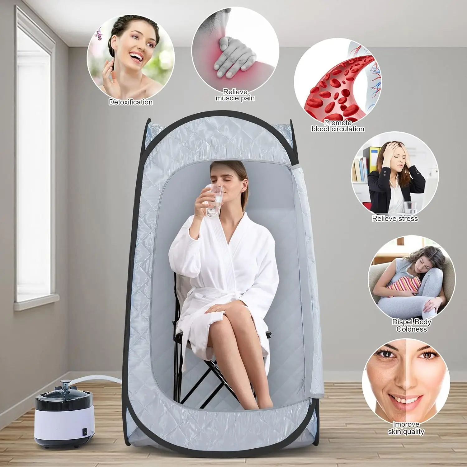 Imagem -03 - Sauna a Vapor Portátil para Casa Personal Full Body Spa para Relaxamento Steamer e Timer Chair 4l1500w