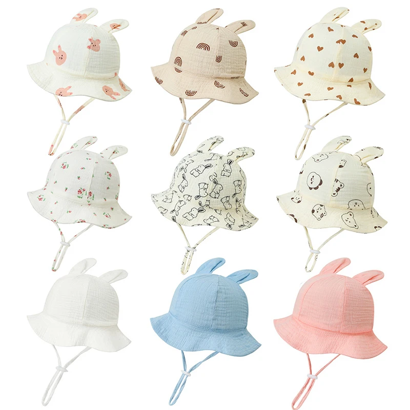 Muslin Baby Summer Hat for Girls Boys Cute Cartoon Kids Sun Hats Toddler Accessories Infant Fisherman Hat Baby Cap 0-12M