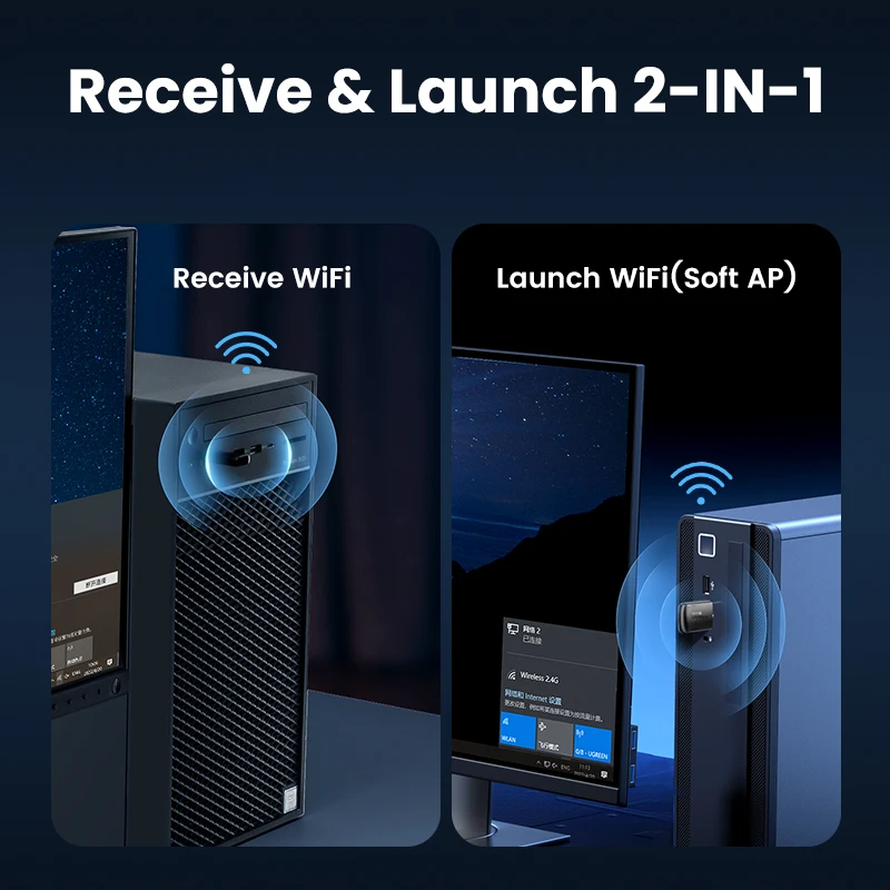 UGREEN Wifi AC650Mbps 5G & 2.4G WiFi USB Cho Máy Tính Xách Tay, Máy Tính Để Bàn Windows Linux Ăng Ten WiFi Dongle USB Ethernet Mạng