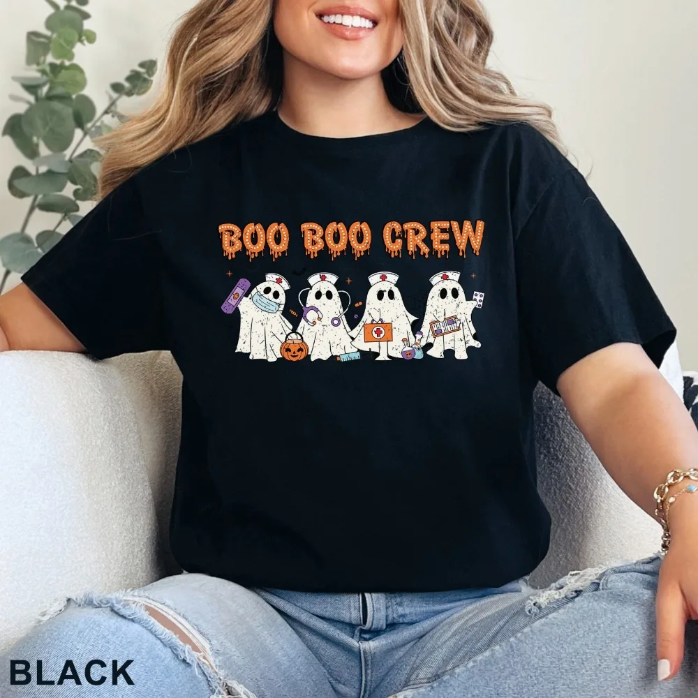 

Boo Boo Crew Halloween Ghost Shirts Nurse Ghost Halloween Shirt Fashion Streetwear O-neck Short-sleeve Cotton Unisex Tops