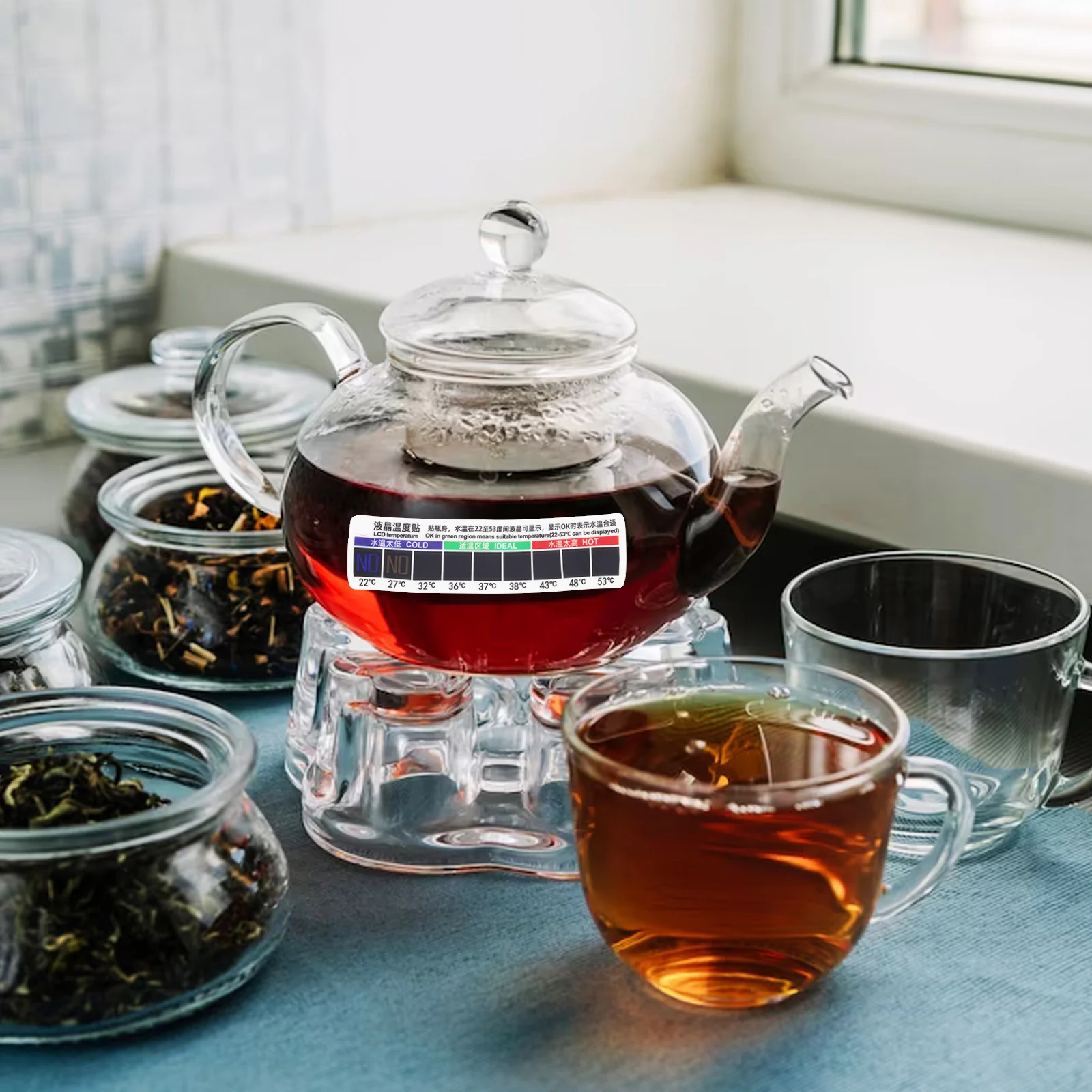 10 stuks fysiologische zoutoplossing temperatuurstrip hoogwaardige zelfklevende thermometersticker voor lichaamswaterbeker 22-53 ℃   Herbruikbaar LCD-scherm