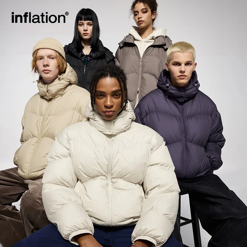 INFLATION Lightweight Puff Down Jacket Unisex Winter 90% Down Classic Solid Color Hooded Loose-Fit Men Coat