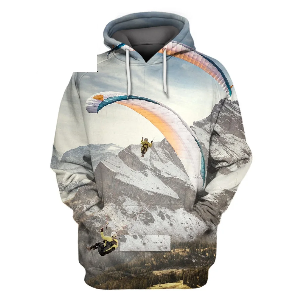 Men Extreme Sports Paraglider Glider Skydiving 3D Print Hoodie Hip Hop Excitement Long Sleeve Sweatshirt Coat Oversized Tops