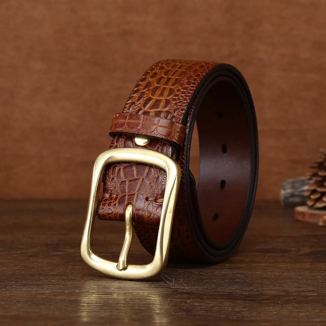 

Винтажный кожаный ремень из воловьей кожи с крокодиловым узором 3,8 см, модный и универсальный ремень
