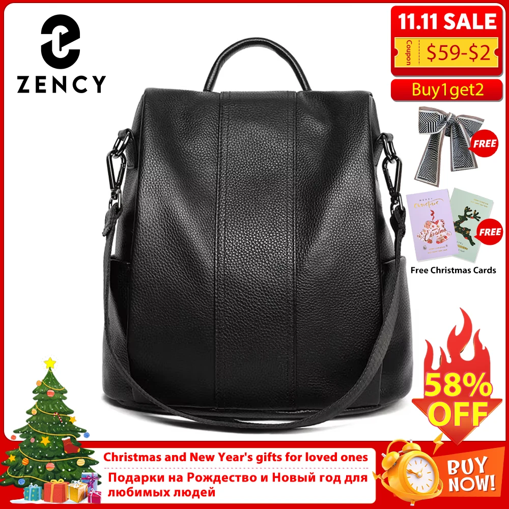 

Zency Genuine Leather Women's Backpack Travel Casual Commute Satchel Simple Fashion School Bag Classic Lady Rucksack Satchel