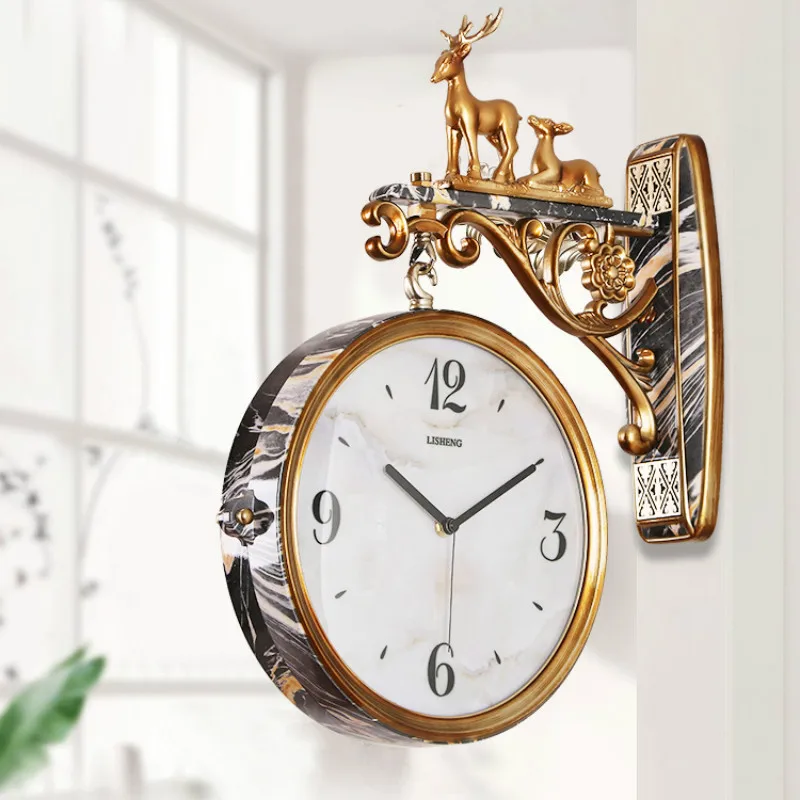 Double Sided Luxury Wall Clocks Living Room Decoration European Style Modern Design Wall Watch Mute Fashion Clock  Scienny