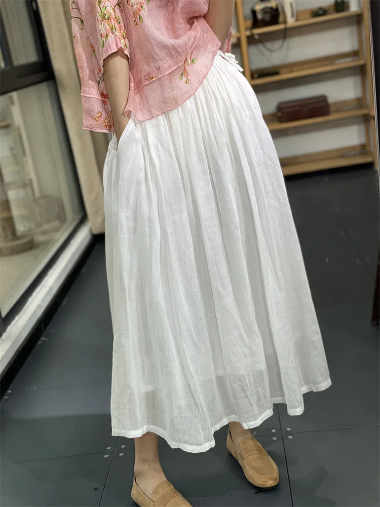 Oversized Summer High Waist Loose Women Linen Skirt Korea Casual Office Big Size Skirt Ladies Womens White Midi A-line Skirts