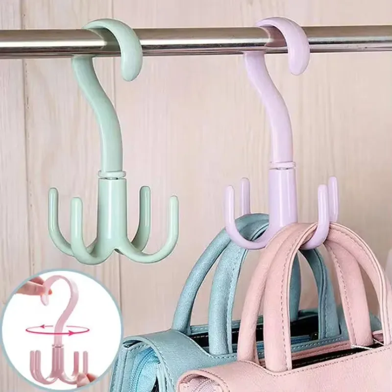 

360 Degree Rotate Four Claws Hooks Dry Wet Dual Use Towel Hanger Home Clothes Shoes Sundries Multifunctional Organizers