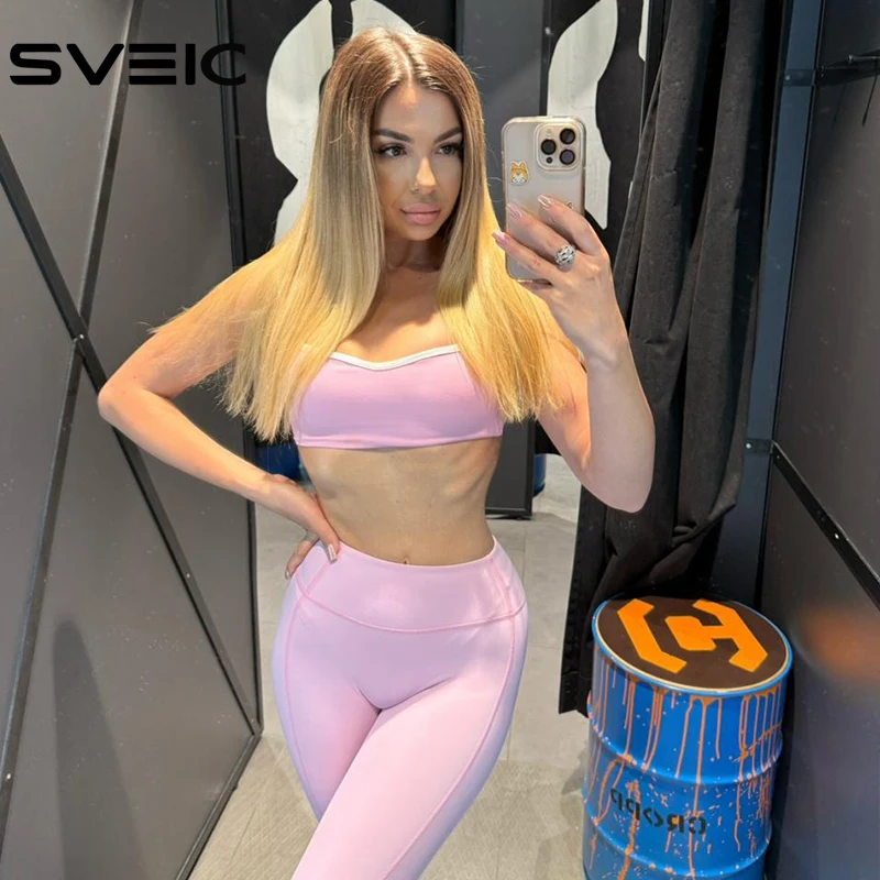 sveic-スポーツブラセットヨガフィットネスハイウエストトレーニングランニング用のスポーツウェア