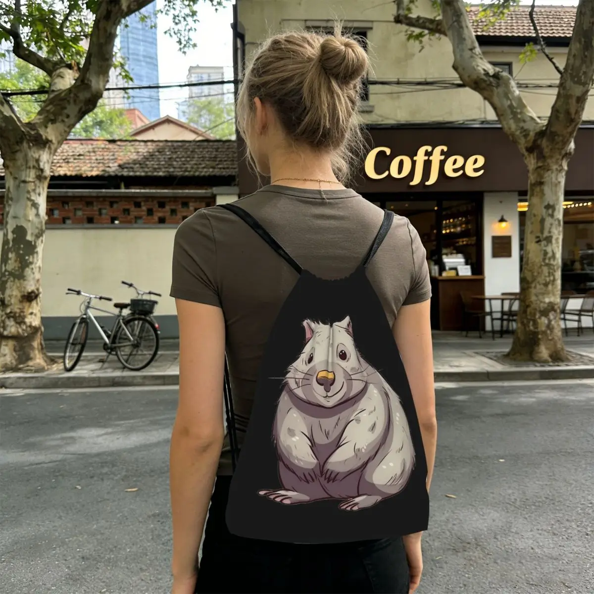 

Whimsical Wombat A Playful Cartoon Character Backpacks Fashion Drawstring Bags Sports Bag Book Bags for Man Woman School