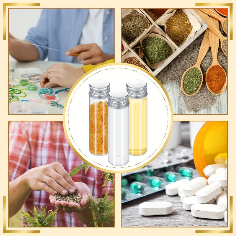 30pcs Mini Glass Jars with Metal Cap, Small Vials for Beads, Seeds, Spices, Herbs, DIY Crafts, Home Decor,  Gift Giving
