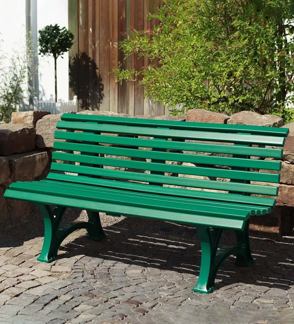 Plow & Hearth Weatherproof German PVC Outdoor Bench | 3-Seat | Holds Up to 500 lbs | Garden Patio Porch Park Deck Steel